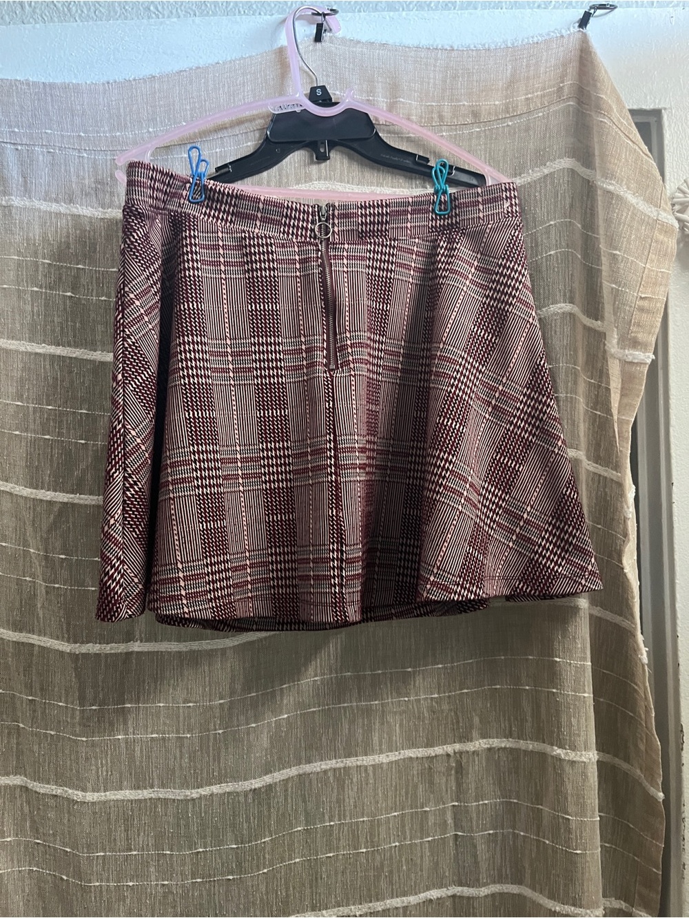 Plaid A-Line Mini Skirt in Burgundy Pink
